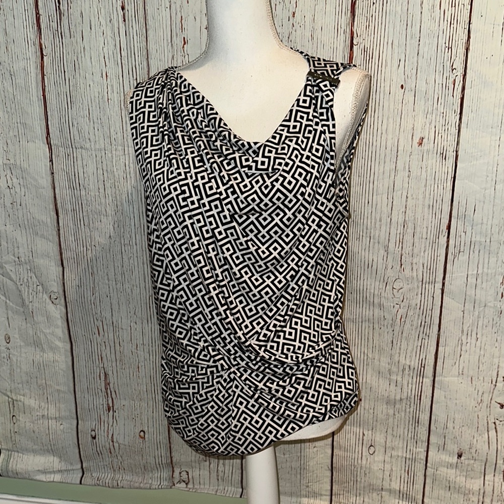 MICHAEL Michael Kors Asymmetrical Black and White Sleeveless Blouse